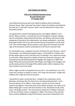 CAN FINANCE BE MORAL?  Talk to Ely Cathedral Business Group