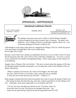 IMMANUEL HAPPENINGS Immanuel Lutheran Church October 2014
