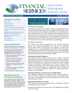 Newsletter Contents Fall Summit Update FS-ISAC Monthly Newsletter October 8, 2014