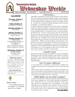 Wednesday Weekly Annunciation School CALENDAR Festival notes…