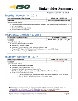 Stakeholder Summary Tuesday, October 14, 2014 Week of October 12, 2014