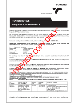 TENDER NOTICE REQUEST FOR PROPOSALS