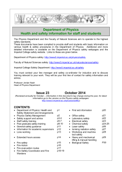 Department of Physics Health and safety information for staff and students