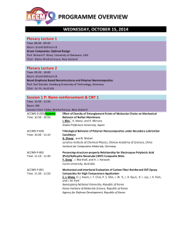 PROGRAMME OVERVIEW WEDNESDAY, OCTOBER 15, 2014 Plenary Lecture 1