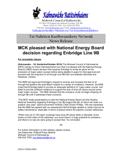 MCK pleased with National Energy Board decision regarding Enbridge Line 9B