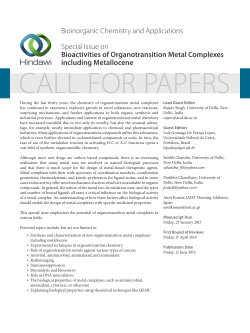 CALL FOR PAPERS Bioinorganic Chemistry and Applications Special Issue on
