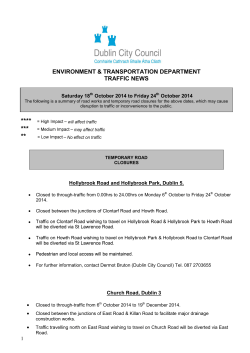 ENVIRONMENT &amp; TRANSPORTATION DEPARTMENT TRAFFIC NEWS  Saturday 18