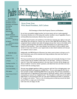 News From Your POA Board President, Jeff Carlson FALL - 2014