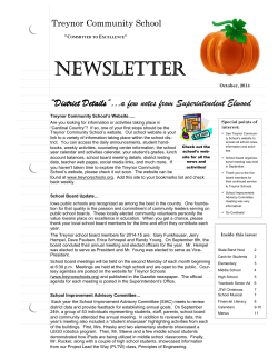 NEWSLETTER “District Details”…a few notes from Superintendent Elwood Treynor Community School &#34;C
