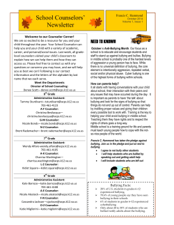 School Counselors’ Newsletter NEED TO KNOW!!!