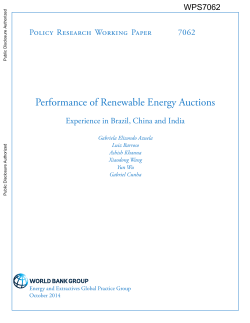 Performance of Renewable Energy Auctions Policy Research Working Paper 7062