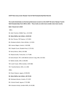 USATF New Jersey Junior Olympic Track &amp; Field Championship Meet... The results listed below are the best performances turned in...