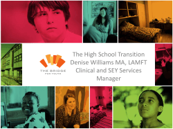 The High School Transition Denise Williams MA, LAMFT Clinical and SEY Services Manager