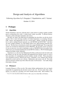 Design and Analysis of Algorithms 1 Prologue