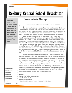 Roxbury Central School Newsletter Superintendent’s Message Greetings:
