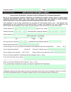 APPLICATION FOR EMPLOYMENT  Company Name ______________________________  Date