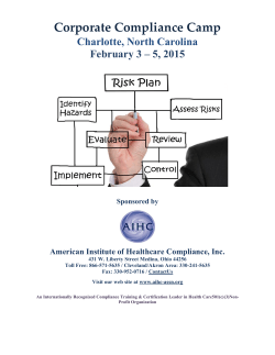 Corporate Compliance Camp  Charlotte, North Carolina February 3 – 5, 2015