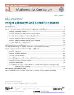 Mathematics Curriculum 8 Integer Exponents and Scientific Notation Table of Contents