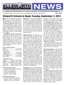 News T Ellsworth Schools to Begin Tuesday, September 2, 2014
