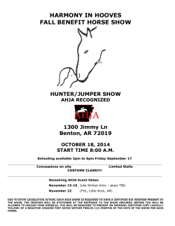 HARMONY IN HOOVES FALL BENEFIT HORSE SHOW HUNTER/JUMPER SHOW 1300 Jimmy Ln