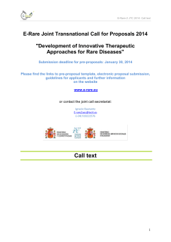 E-Rare Joint Transnational Call for Proposals 2014 &#34;Development of Innovative Therapeutic