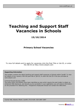 Teaching and Support Staff Vacancies in Schools  15/10/2014