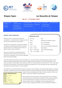 Telopea Topics         ... No.16 - 17 October 2014 REPORT FROM PRINCIPAL