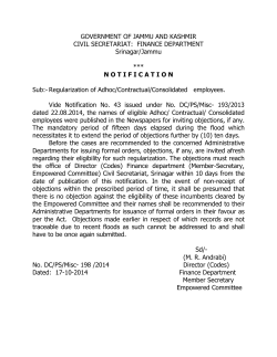 GOVERNMENT OF JAMMU AND KASHMIR CIVIL SECRETARIAT:  FINANCE DEPARTMENT Srinagar/Jammu