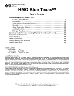 HMO Blue Texas SM Table of Contents