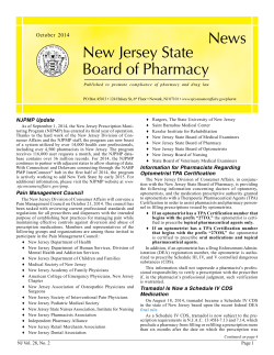 News New Jersey State Board of Pharmacy October  2014