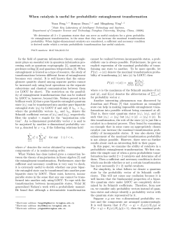 When catalysis is useful for probabilistic entanglement transformation Yuan Feng, Runyao Duan,