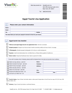 Egypt Tourist visa Application Mail documents to: VisaHQ.com Inc.