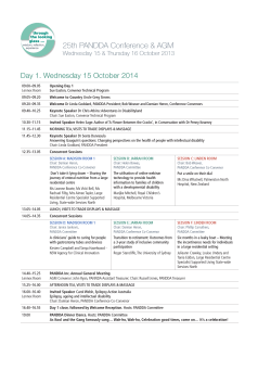 25th PANDDA Conference &amp; AGM Day 1. Wednesday 15 October 2014
