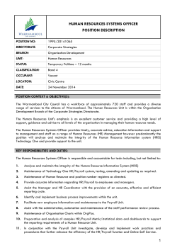 HUMAN RESOURCES SYSTEMS OFFICER POSITION DESCRIPTION