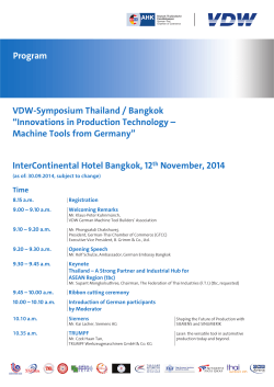 Program VDW-Symposium Thailand / Bangkok “Innovations in Production Technology –