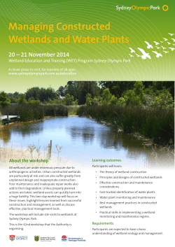 Managing Constructed Wetlands and Water Plants 20 – 21 November 2014