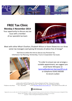 FREE Tax Clinic Monday 3 November 2014