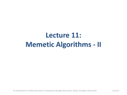 Lecture 11: Memetic Algorithms - II