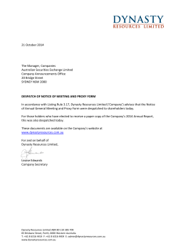 21 October 2014 The Manager, Companies Australian Securities Exchange Limited