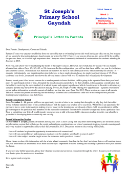 St Joseph’s Primary School Gayndah Principal’s Letter to Parents