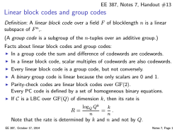 Linear block codes and group codes