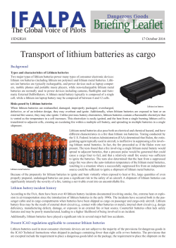 Transport of lithium batteries as cargo 15DGBL01 17 October 2014 Background