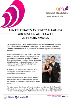 ARN CELEBRATES AS JONESY &amp; AMANDA 2014 ACRA AWARDS MEDIA RELEASE