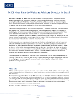MSCI Hires Ricardo Weiss as Advisory Director in Brazil Press Release