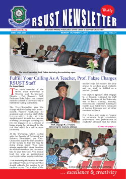An Online Weekly Publication of the Office of the Vice-Chancellor MONDAY