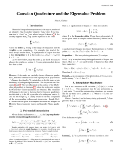 Gaussian Quadrature and the Eigenvalue Problem 1. Introduction