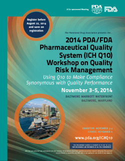 2014 PDA/FDA Pharmaceutical Quality System (ICH Q10) Workshop on Quality