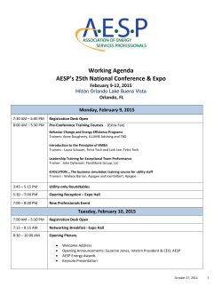   Working Agenda  AESP’s 25th National Conference &amp; Expo  February 9‐12, 2015 