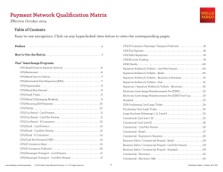 Payment Network Qualification Matrix Effective October 2014 Table of Contents