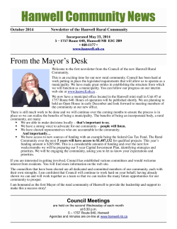 Hanwell Community News From the Mayor’s Desk October 2014